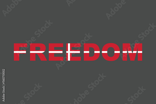 Freedom Word with Denmark heart shape, Flag of Denmark national country symbol illustration Vector, Rectangle Denmark flag illustration, Flat vector illustration
