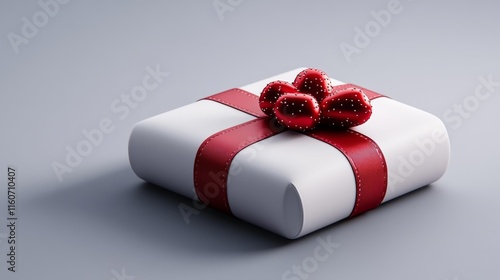 Elegant red and white holiday gift box. Generative AI photo