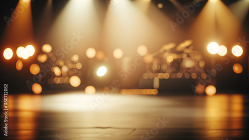 blurred stage with spotlights and lights