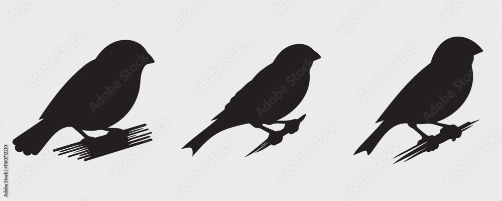 Obraz premium Set of three canary bird silhouettes in side profile, featuring clean and minimal designs on a light background