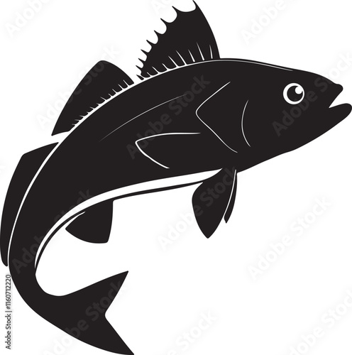 Haddock fish silhouette vector illustration with black color design on a white background.