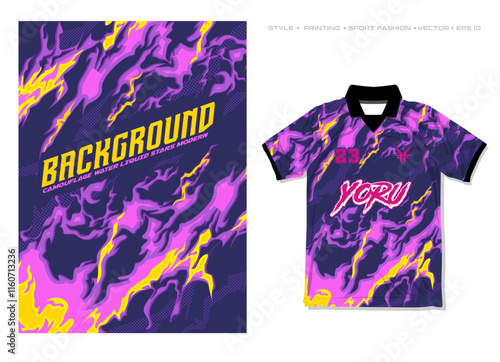 sublimation jersey design abstract stripe sporty purple yellow  grunge brush thunder storm modern pattern racing motorsport vector design