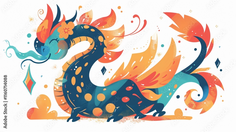 Obraz premium Majestic Fire-Breathing Dragon Rooster; Abstract Chaos Fantasy Illustration