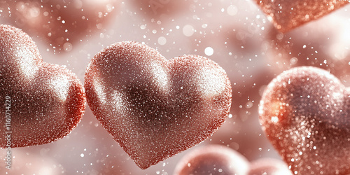 Glitter Hearts Background. Valentine's Day Concept. Pink color fastive background. photo