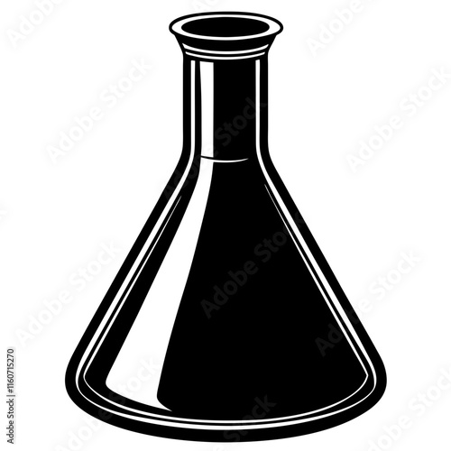 Black-and-White Conical Laboratory Flask Vector Illustration