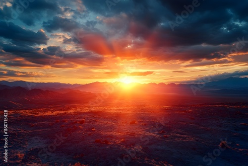 Sunset Over Mountain Range