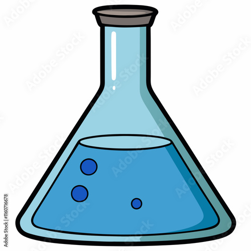 Cartoon Conical Flask with Blue Liquid Illustration