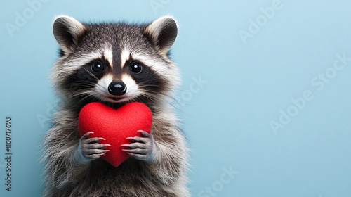 A Raccoon Holding a Red Heart. photo