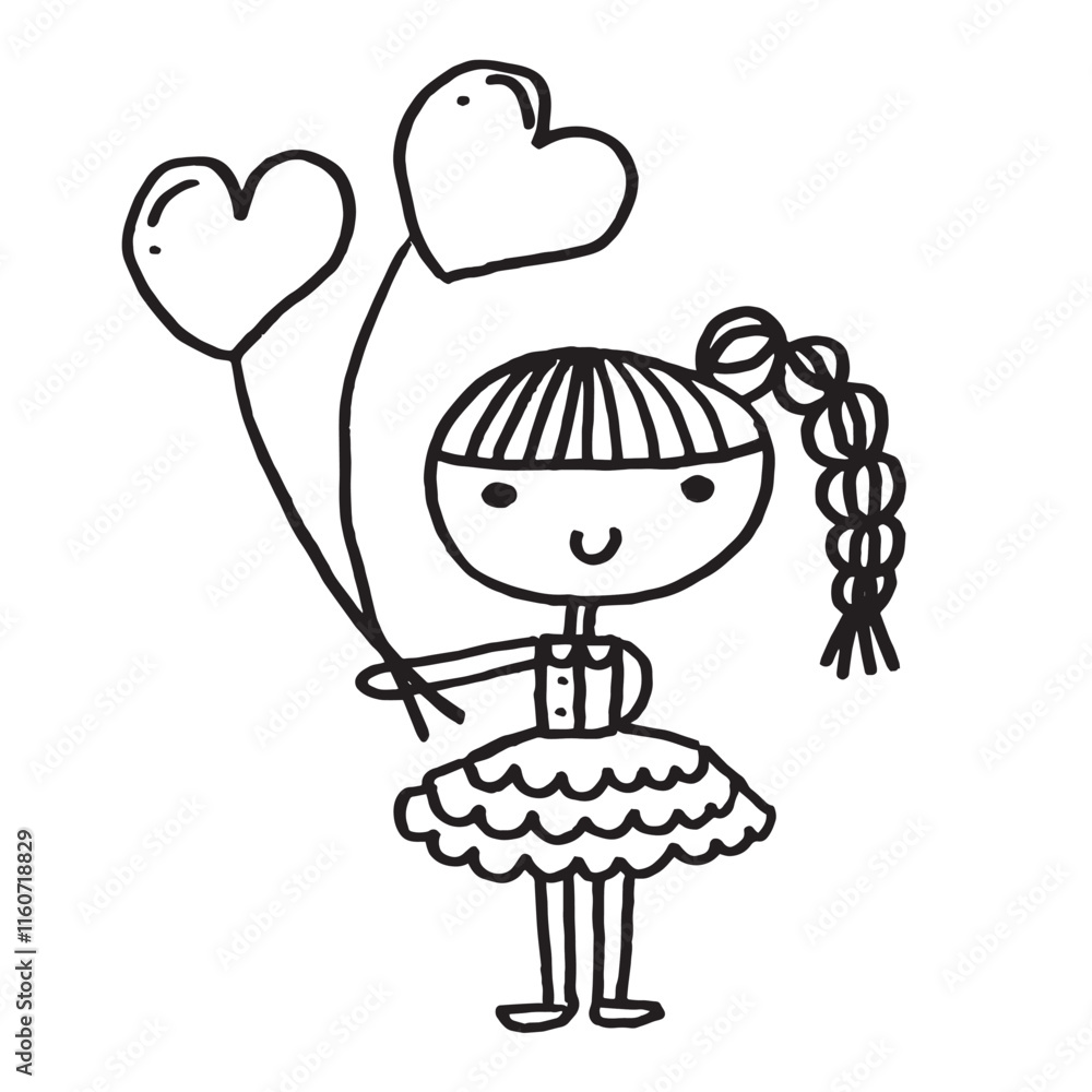 Cute girl doodle cartoon character hand drawing isolated Cute girl doodle cartoon character hand drawing isolated