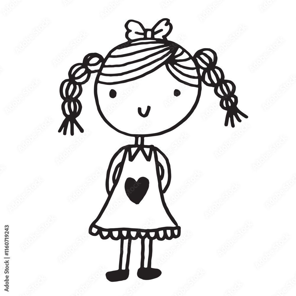 Fototapeta premium Cute girl doodle cartoon character hand drawing isolated