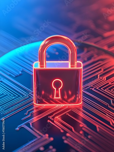 Wallpaper Mural A glowing padlock on a digital sphere symbolizes cybersecurity and data privacy, enhanced by vibrant tech-themed circuitry Torontodigital.ca