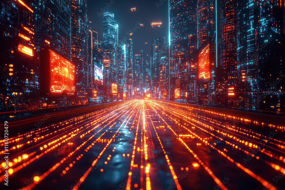 A futuristic cityscape with holographic advertisements and flying vehicles, A futuristic cityscape with holographic advertisements and flying vehicles,