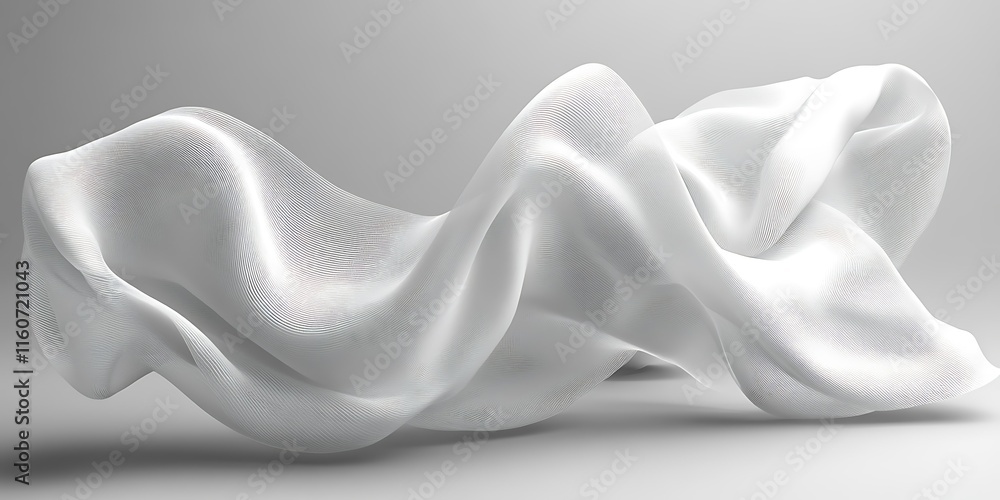 Obraz premium Abstract white fabric flowing in the air, creating soft waves and folds.