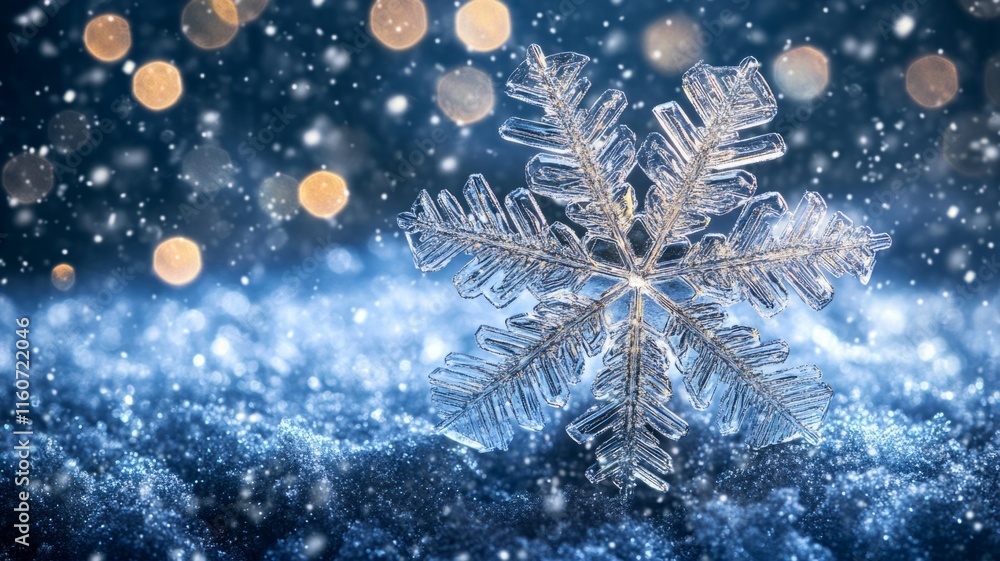 Fototapeta premium A Single Perfect Snowflake in Winter Snow