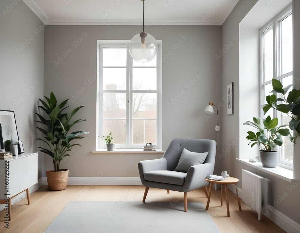 Fototapeta premium Minimalist Living Room Design Moody Terracotta Palette with Narrative Paneling