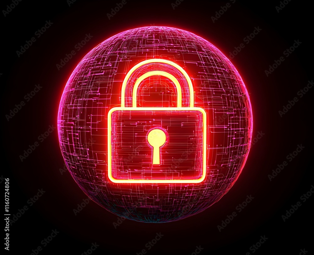 A glowing padlock on a digital sphere symbolizes cybersecurity and data privacy, enhanced by vibrant tech-themed circuitry A glowing padlock on a digital sphere symbolizes cybersecurity and data privacy, enhanced by vibrant tech-themed circuitry