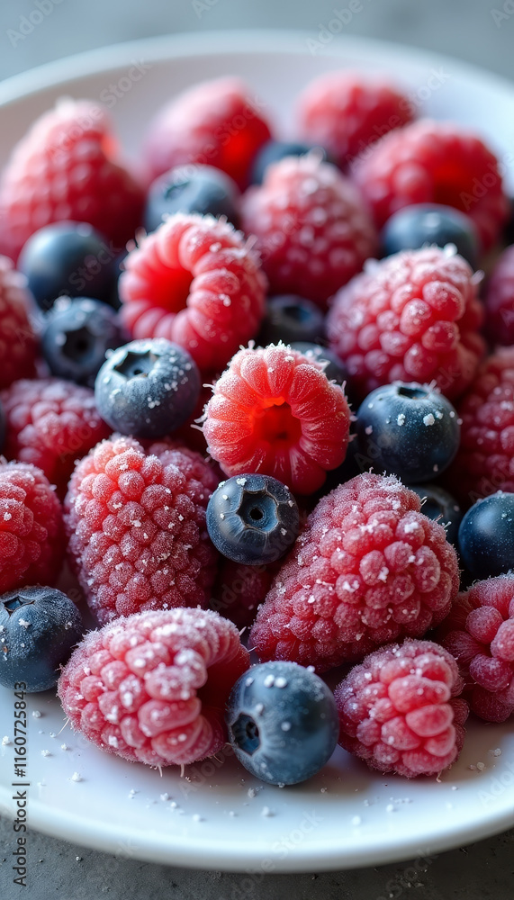 Frozen Raspberries and Blueberries in a Bowl Frozen Raspberries and Blueberries in a Bowl