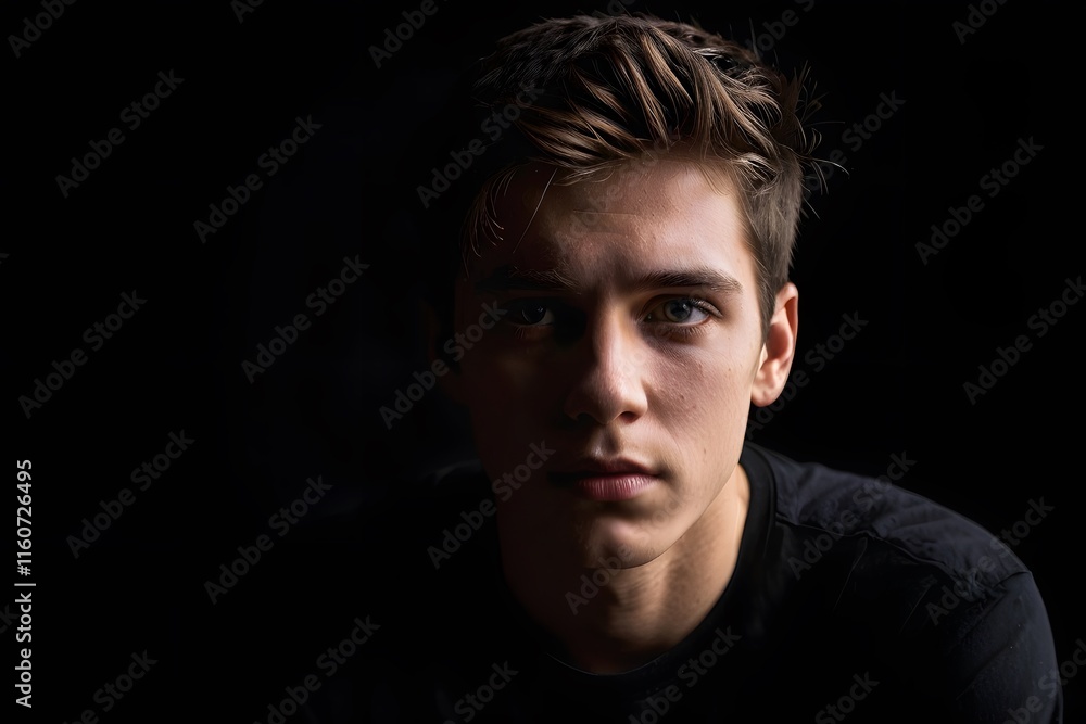 Dramatic portrait of a young man in the dark Dramatic portrait of a young man in the dark