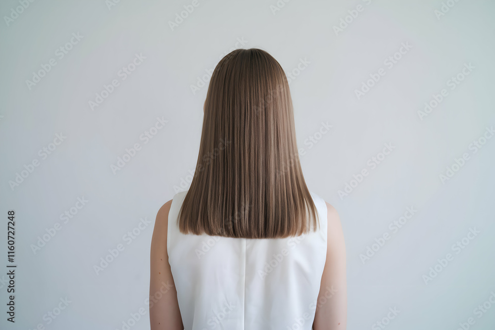 Back view of a person with brown hair, emphasizing simplicity and grooming Back view of a person with brown hair, emphasizing simplicity and grooming