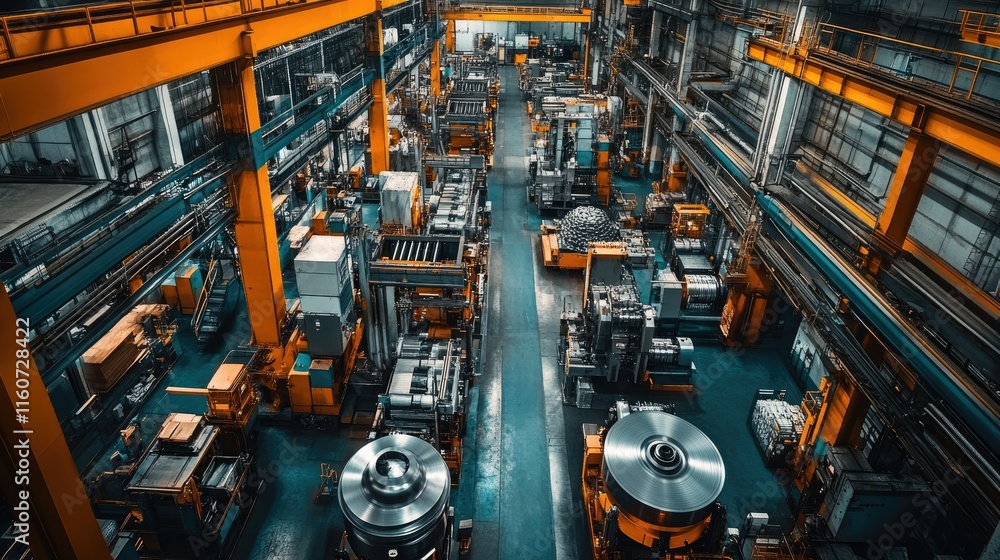 Fototapeta premium Industrial Factory: A High-Angle View of a Metalworking Plant