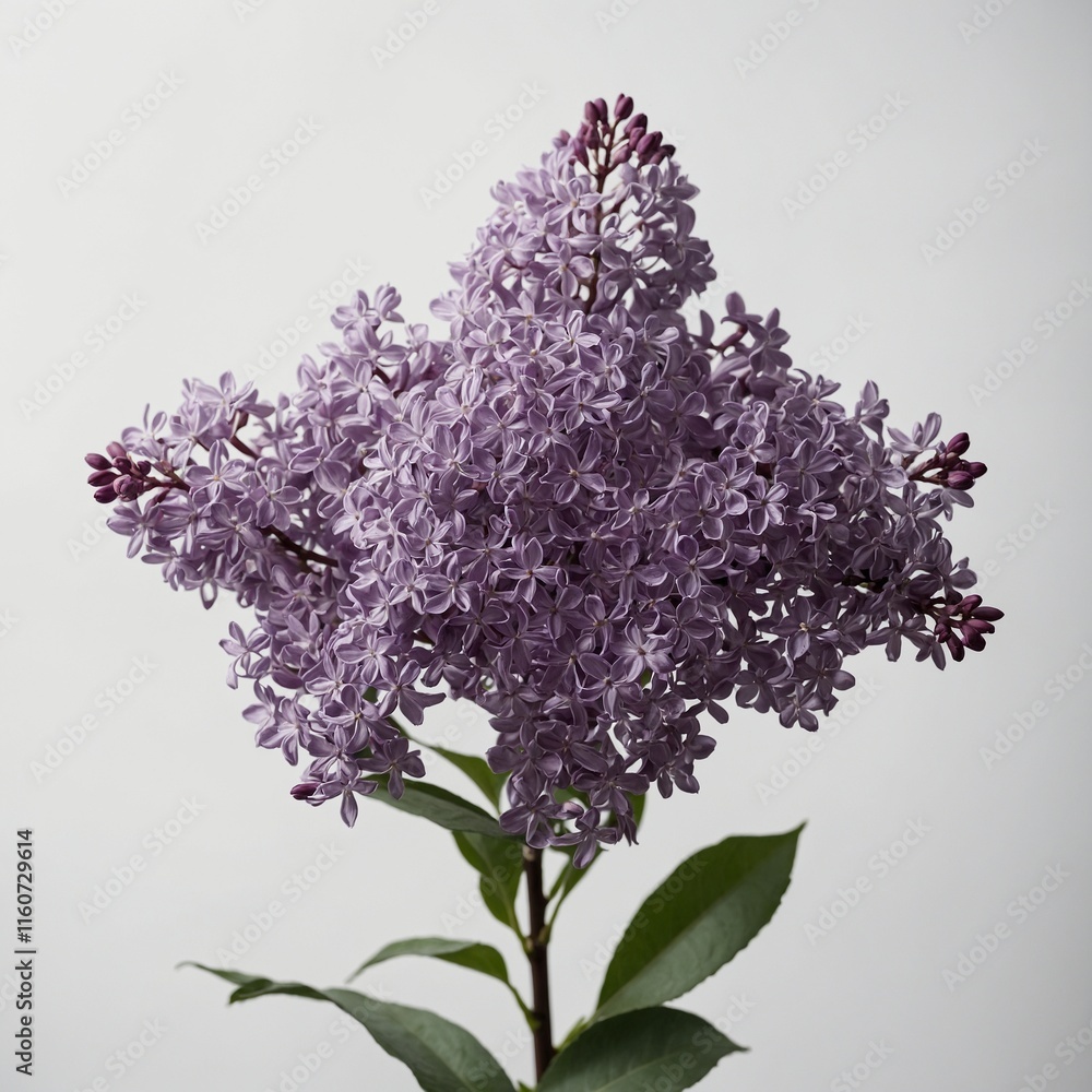 Obraz premium A single deep purple lilac flower, surrounded by a clean white background.