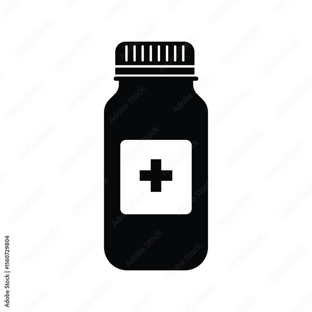 Pill bottle simple flat vector icon design on white background Pill bottle simple flat vector icon design on white background