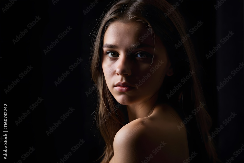 Dramatic portrait of a young woman in the dark Dramatic portrait of a young woman in the dark