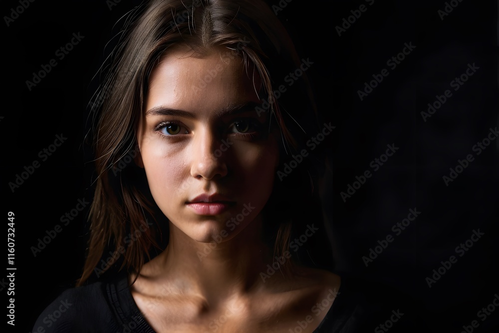 Dramatic portrait of a young woman in the dark Dramatic portrait of a young woman in the dark