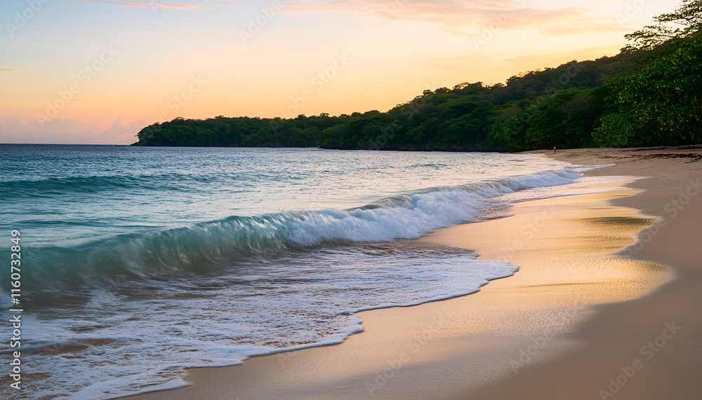 Obraz premium Scenic Beach with Gentle Waves at Sunset