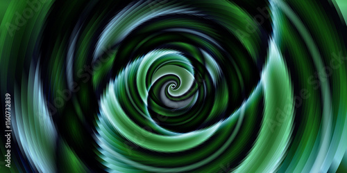 green spiral design background spins into a vortex, the abstract pattern swirls, creating the illusion of a tornado