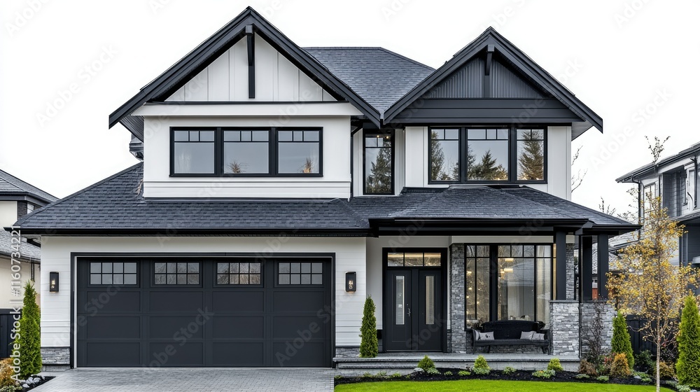 Modern Two-Story House with Black and White Exterior Modern Two-Story House with Black and White Exterior
