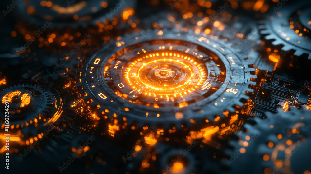 A surreal representation of logical thinking with glowing gears in motion, A surreal representation of logical thinking with glowing gears in motion,