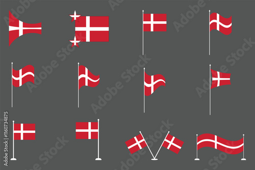 Flag of Denmark Set, Original and simple Denmark flag Bundle, vector illustration of Denmark flag Collection

