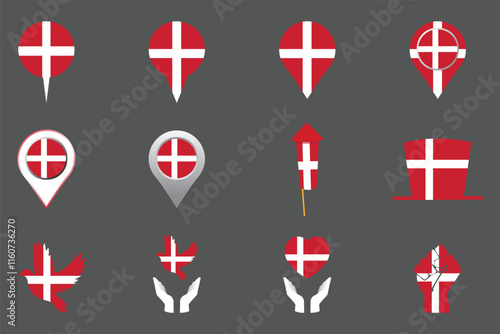 Flag of Denmark Set, Original and simple Denmark flag Bundle, vector illustration of Denmark flag Collection
