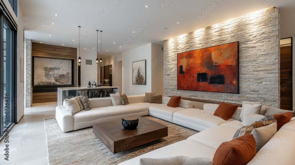 Obraz premium Modern Luxury Living Room Interior Design with Abstract Art