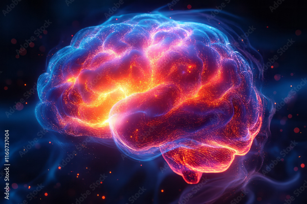 A glowing brain filled with swirling vibrant colors, A glowing brain filled with swirling vibrant colors,