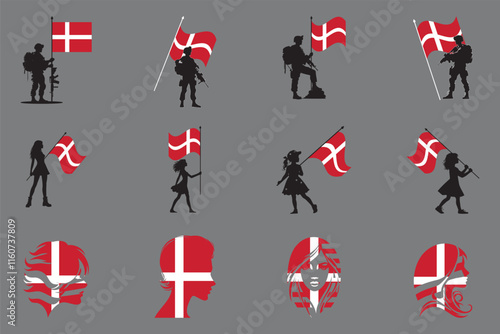 Flag of Denmark Set, Original and simple Denmark flag Bundle, vector illustration of Denmark flag Collection
