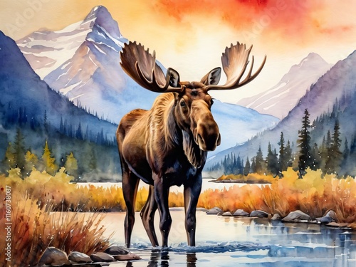 Majestic Moose in Mountainous Landscape photo