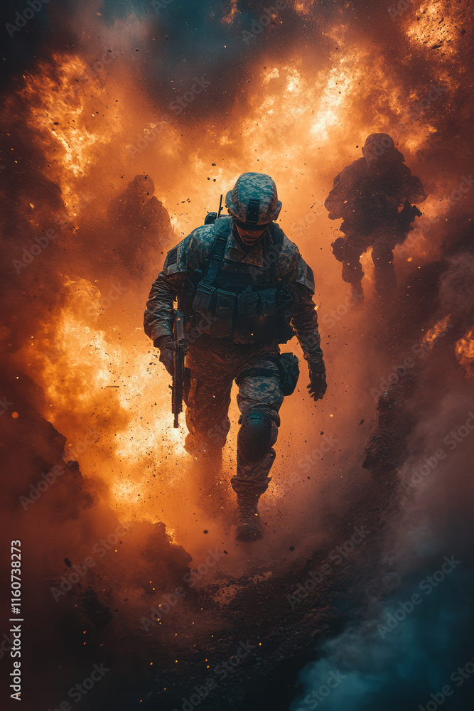 A soldier rescuing a comrade under heavy fire, A soldier rescuing a comrade under heavy fire,