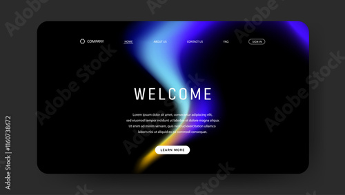 Abstract wave futuristic design of landing page. retro gradient mesh website design	