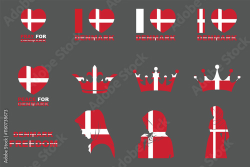 Flag of Denmark Set, Original and simple Denmark flag Bundle, vector illustration of Denmark flag Collection
