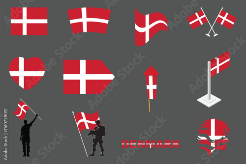 Flag of Denmark Set, Original and simple Denmark flag Bundle, vector illustration of Denmark flag Collection

