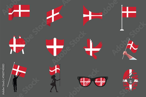 Flag of Denmark Set, Original and simple Denmark flag Bundle, vector illustration of Denmark flag Collection
