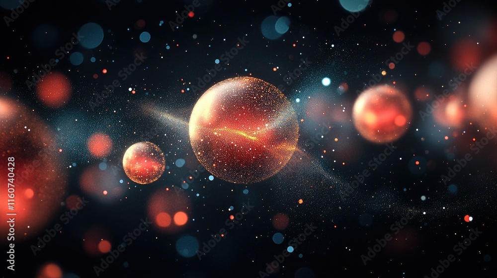 Fototapeta premium Cosmic Dance: Celestial Bodies in a Glimmering Nebula