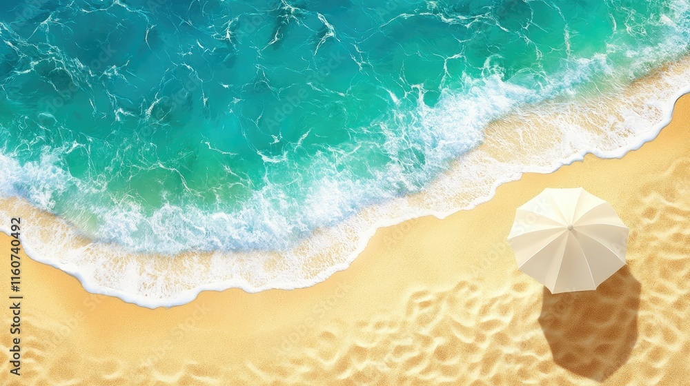 Fototapeta premium Serene Beach Umbrella Paradise: A Summer's Day Dream