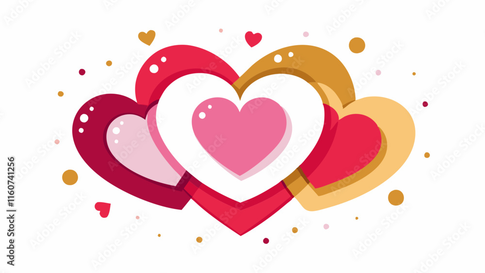 Romantic Valentine’s Day Design with Red, Pink, and White Hearts and Golden Confetti.Vector illustration. Romantic Valentine’s Day Design with Red, Pink, and White Hearts and Golden Confetti.Vector illustration.