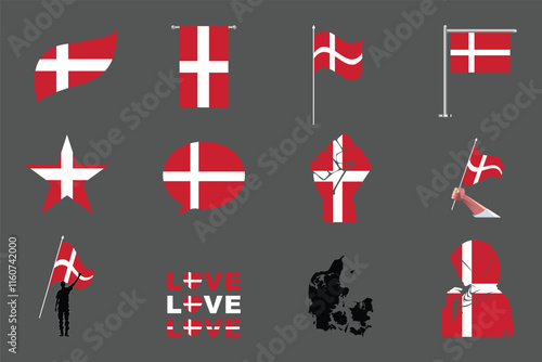 Flag of Denmark Set, Original and simple Denmark flag Bundle, vector illustration of Denmark flag Collection
