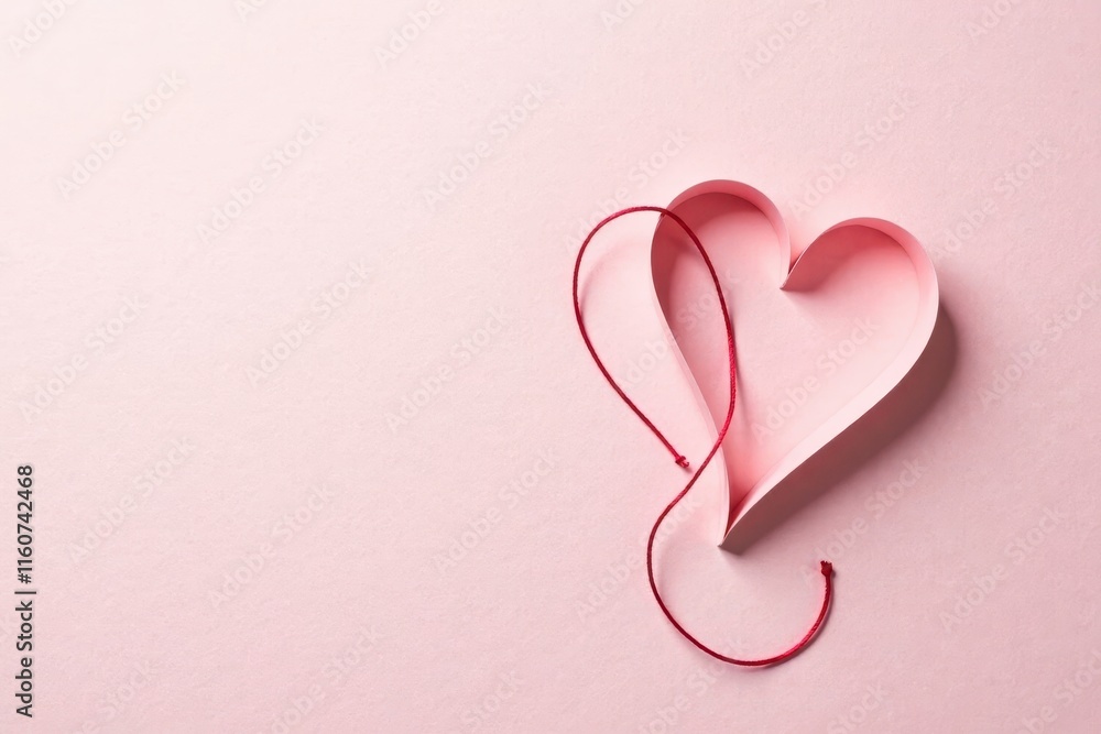 Intertwined Hearts A Delicate Paper Craft Featuring a Pink Background and Red Thread Intertwined Hearts A Delicate Paper Craft Featuring a Pink Background and Red Thread