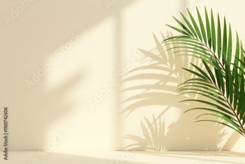 Wallpaper Mural Serene Minimalist Scene  Sunlight Illuminates Palm Frond and Casts Shadows on a Pale Surface Torontodigital.ca