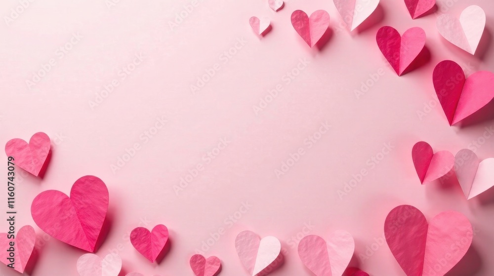 Pink Paper Hearts Frame on a Pastel Background Perfect for Romantic Designs and Festive Celebrations Pink Paper Hearts Frame on a Pastel Background Perfect for Romantic Designs and Festive Celebrations